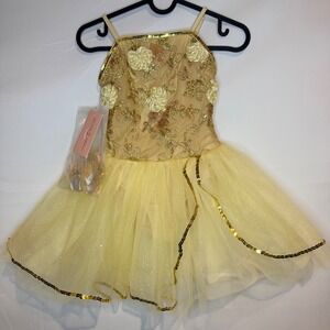La Petite Ballerina Gold Sequin Floral Tutu Dance Dress Kids LC Hair Accessory